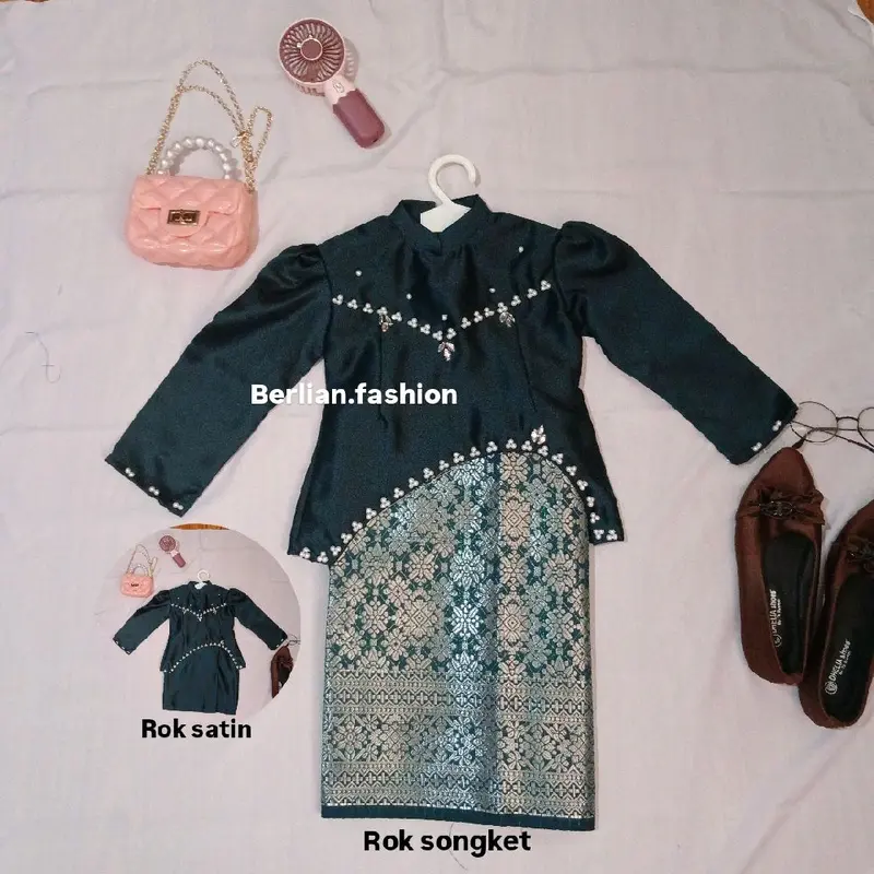 3 COD Termurah! Oneset anak melayu  baju dan rok songket dan rok satin perempuan cewek Malaysia look 1 sampai 13 tahun kurung pesta Baju setelan 2
