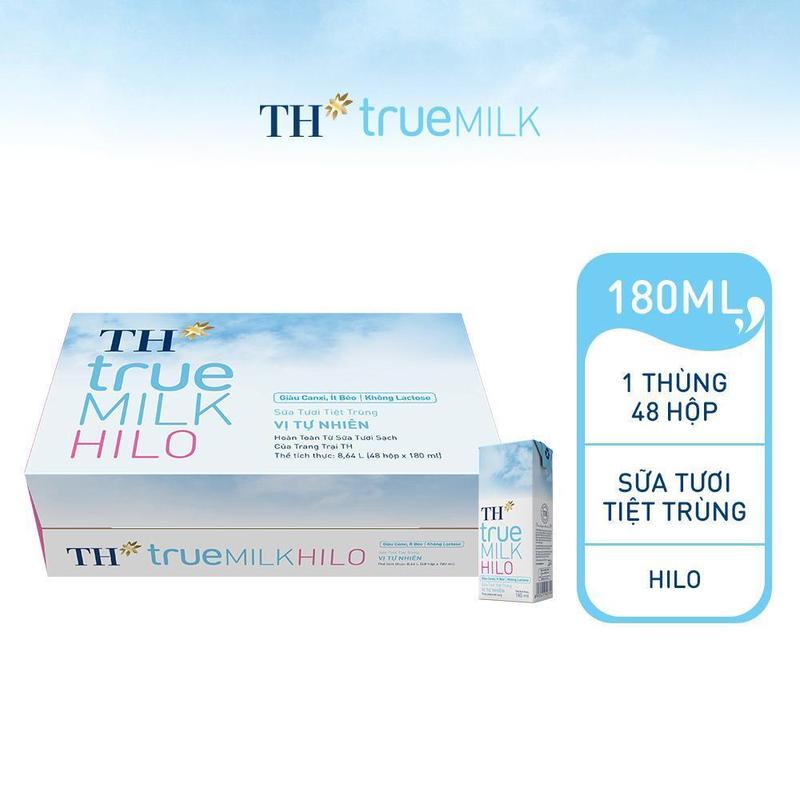 Thùng 48 hộp sữa tươi tiệt trùng TH true Milk HILO (180ml x 48 hộp)
