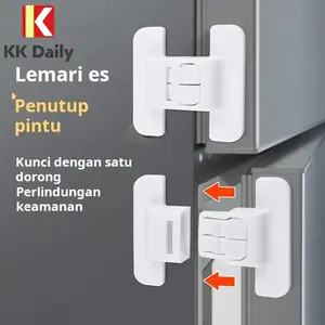 【KK Daily】Gembok/Pengaman Pintu Kulkas - Desain Kait Ganda Anti Terbuka/Pemasangan Tanpa Pengeboran - Pelindung Anak & Penyegel Celah Pintu
