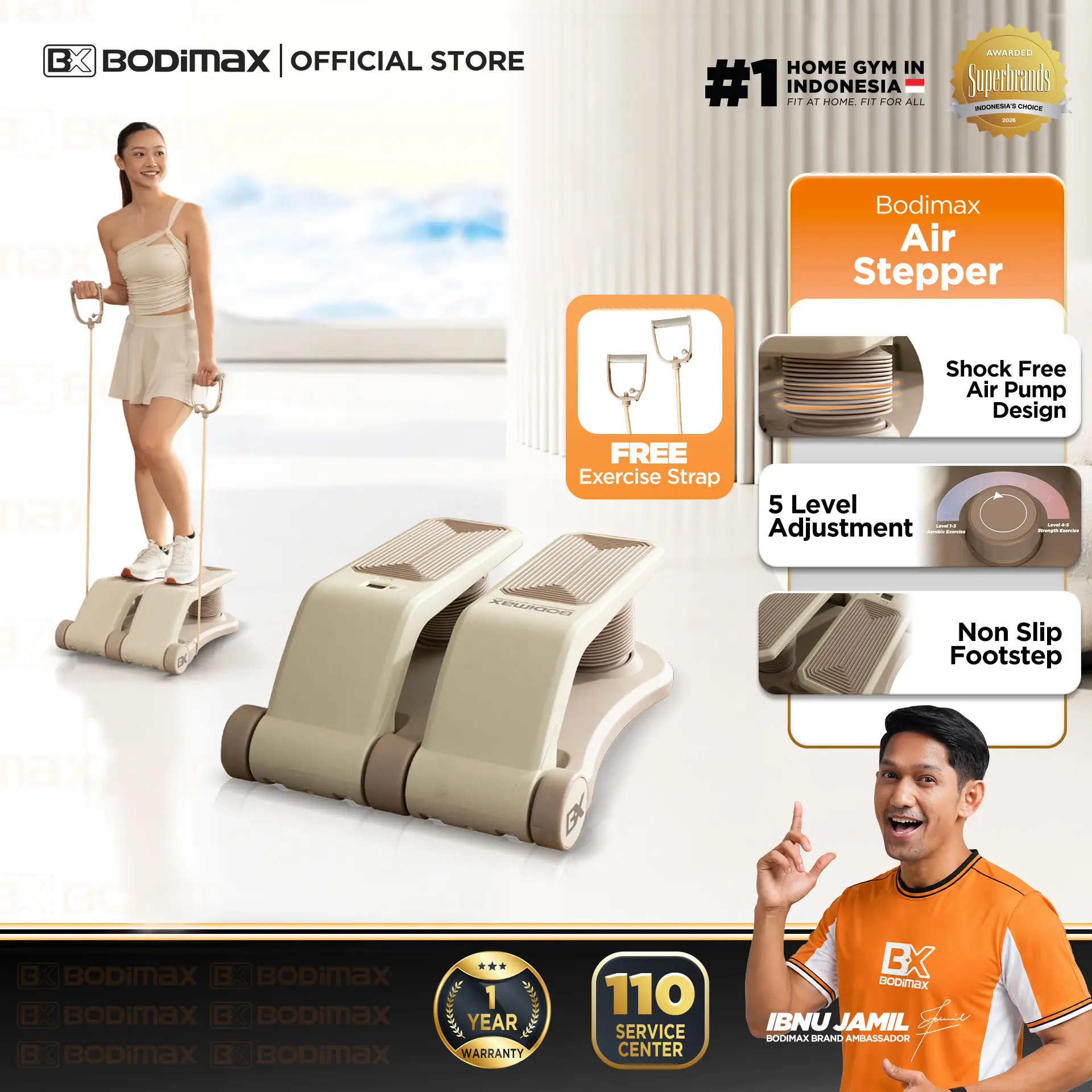 BODIMAX AIR STEPPER / Stepper 5 Level Beban / Alat Kardio Rumahan / Stepper Resistance Band