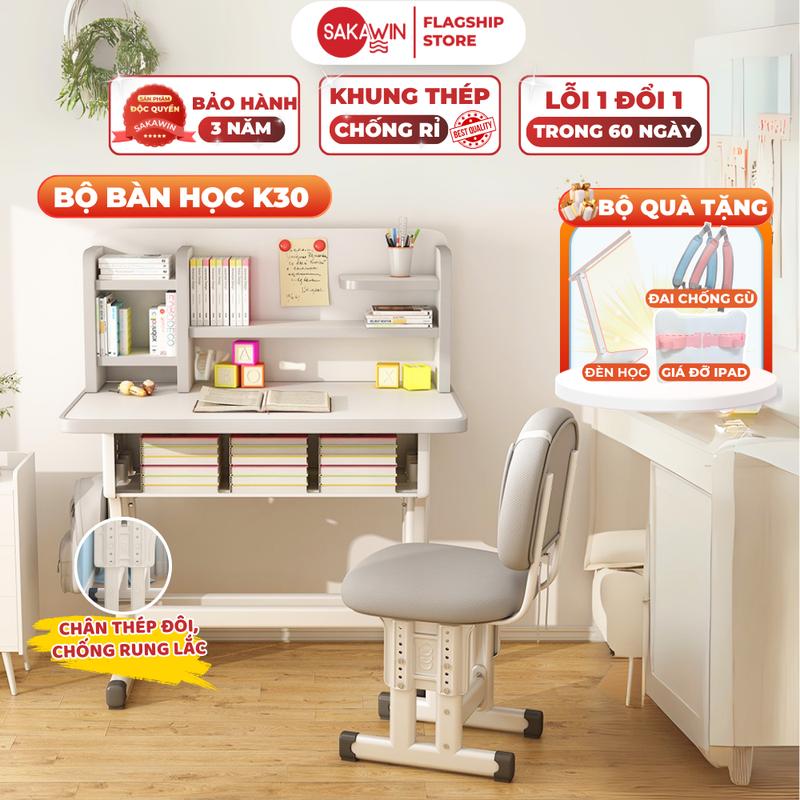 Bộ bàn học chống gù chống cận Sakawin K30 cho bé Bàn ghế học sinh cho bé từ 3-12 tuổi Nâng hạ linh hoạt