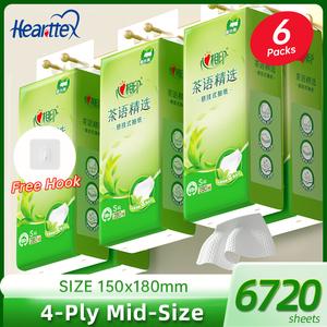[6 Packs 1680Sheets] Hearttex Tea Language Selected 280 Sheets, 6 Packs, 4-Ply Hanging Facial Tissue