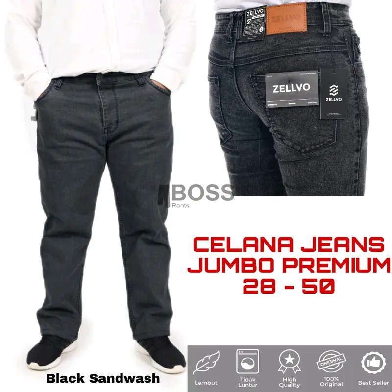 ZELLVO  - Celana Jeans JUMBO BLACK SANDWASH Panjang Slimfit Stretch Premium Soft Jeans Nyaman Tebal Melar Santai Distro 7