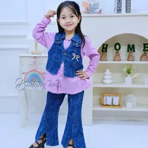 SETELAN VEST ROMPI CELANA JEANS CUTBRAY ANAK PEREMPUAN USIA 3 TAHUN - 12 TAHUN/SETELAN ANAK TERBARU /SETELAN ANAK VIRAL /ROMPI JEANS