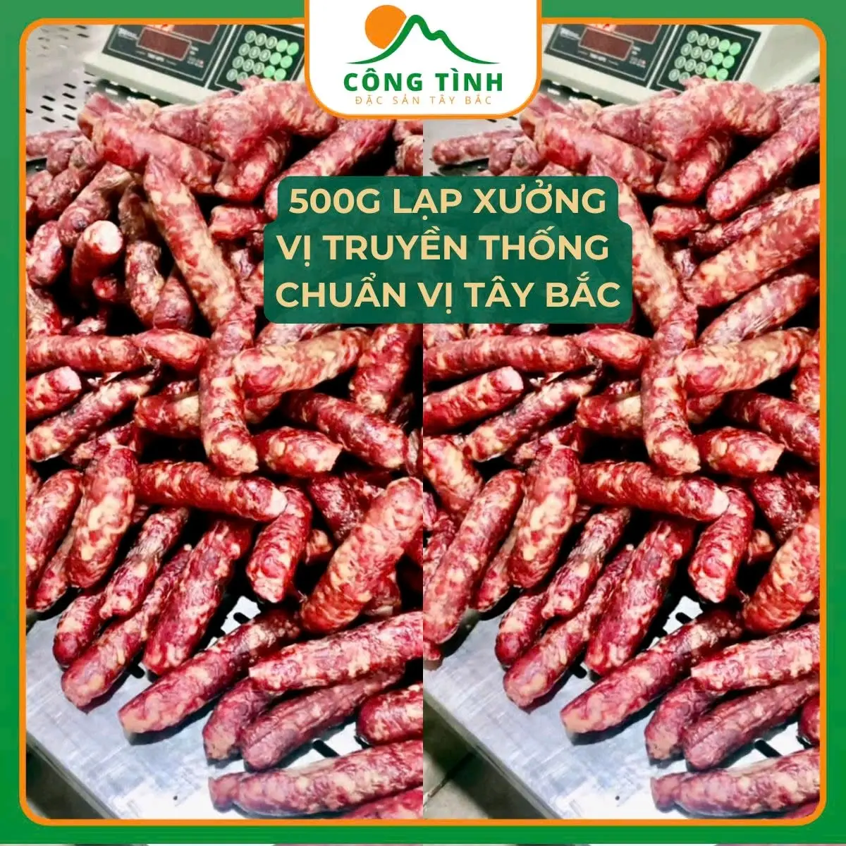 Lạp Xưởng Sấy Khô vị Mặn. 500g Chuẩn vị Tây Bắc kèm túi chẩm chéo ướt - Sản phẩm thực phẩm độc đáo. Food Heo