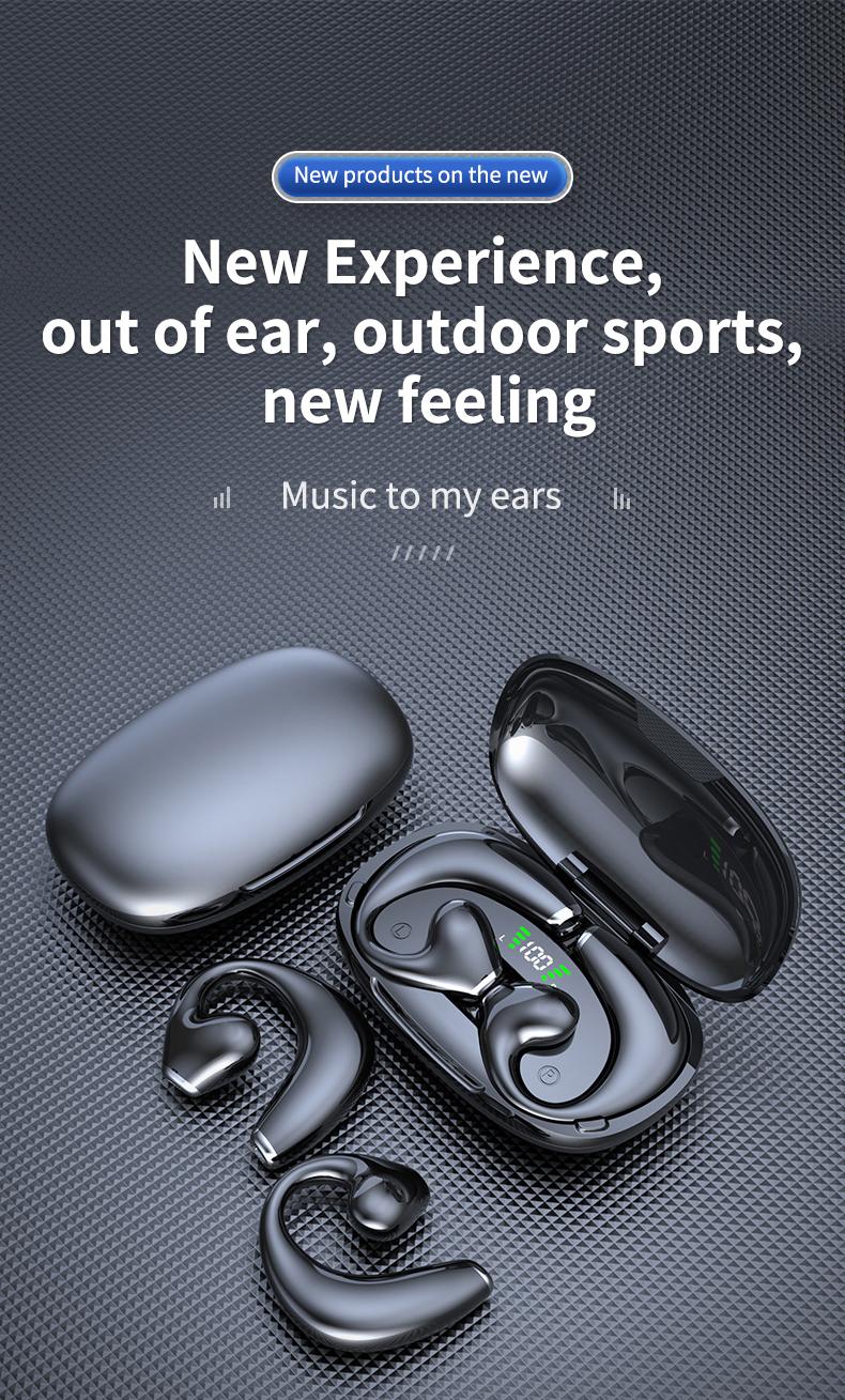 Stereo surround suara nirkabel headphone Bluetooth OWS wireless olahraga earphone terbuka earring headset tahan lama kenyamanan memakai Earbuds dengan LED digital JR02