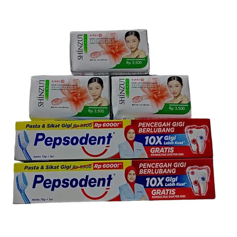 Paket Hemat Sabun Batang Shinzui 60 gr + Pepsodent 2 pcs + Sikat Gigi Gratis 2 pcs 0