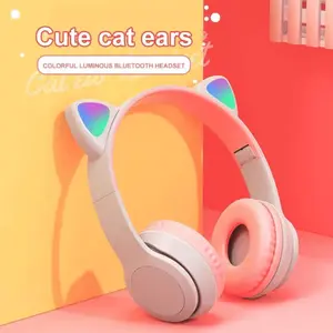 P47M Wireless Headphone Flash Light Cute Cat Ears with Mic LED Stereo Music Bluetooth Headset Earphone