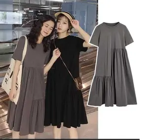 SESIL MIDI DRESS KAOS TANGAN PENDEK | GAUN ABG REMAJA FULL COTTON 100% NTR Casual Wanita REMPEL COMBED BLOUSE Maxi