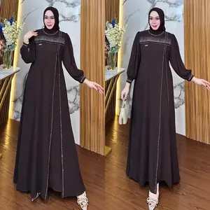 gamis lebaran 2026 model baru elegan Kaarin Dress Muslim cruty mahogany mewah Bagian Tangan kancing Wudhu Friendly Terdapat Tali Pinggang Menyatu