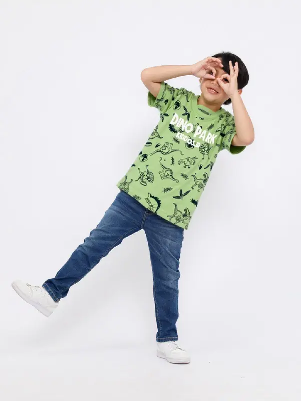 Setelan Kaos dan Celana Panjang Denim Anak Laki Laki DINO PARTY 3