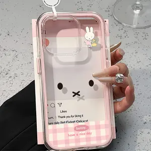 2in1 Kelinci Miffy Soft Casing Transparan IPhone 11 16 15 14 12 13 PRO MAX Bumper Dua Lapisan Perlindungan Penuh