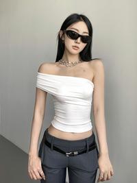 Gambar 【NEW】Women T-Shirt Off Shoulder Crop Plain 1815 (S/M/L) - Black, S dari 99koutlet Kab. Tangerang 1 Tokopedia