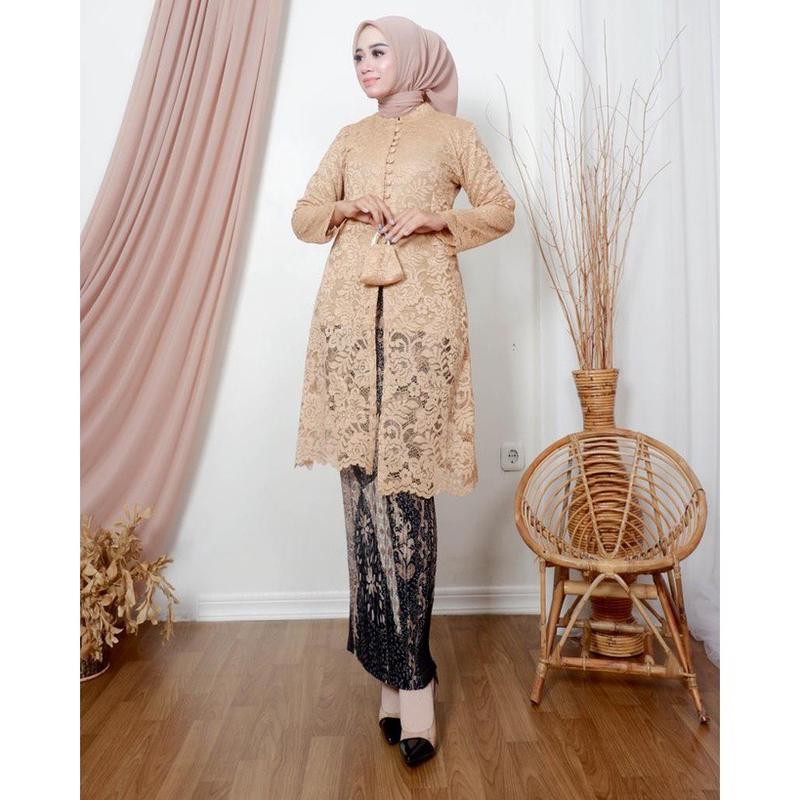 Kebaya tunik naila brukat halus premium- full kancing Polos Hitam Putih Navy Bawahan Bordir Dress Panjang Semi Wanita Pesta Atasan Seragam Setelan Kondangan Mewah Wisuda 6