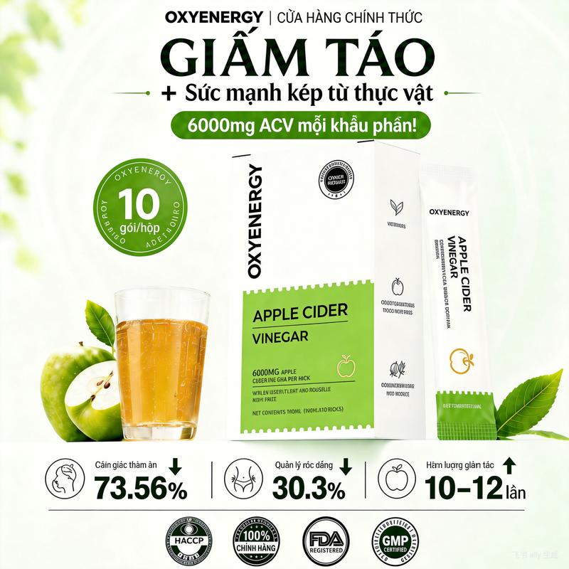 [For Creator] Oxyenergy Thức Uống Giấm Táo 6000mg/gói｜Hỗ trợ tiêu hóa và cân bằng ăn uống｜Hỗ trợ quản lý lượng đường từ bữa ăn｜Phù hợp sau bữa ăn nhiều tinh bột, đồ ngọt, dầu mỡ｜Dạng gói tiện lợi｜Vị chua ngọt dễ uống, 10ml x 10 gói/hộp