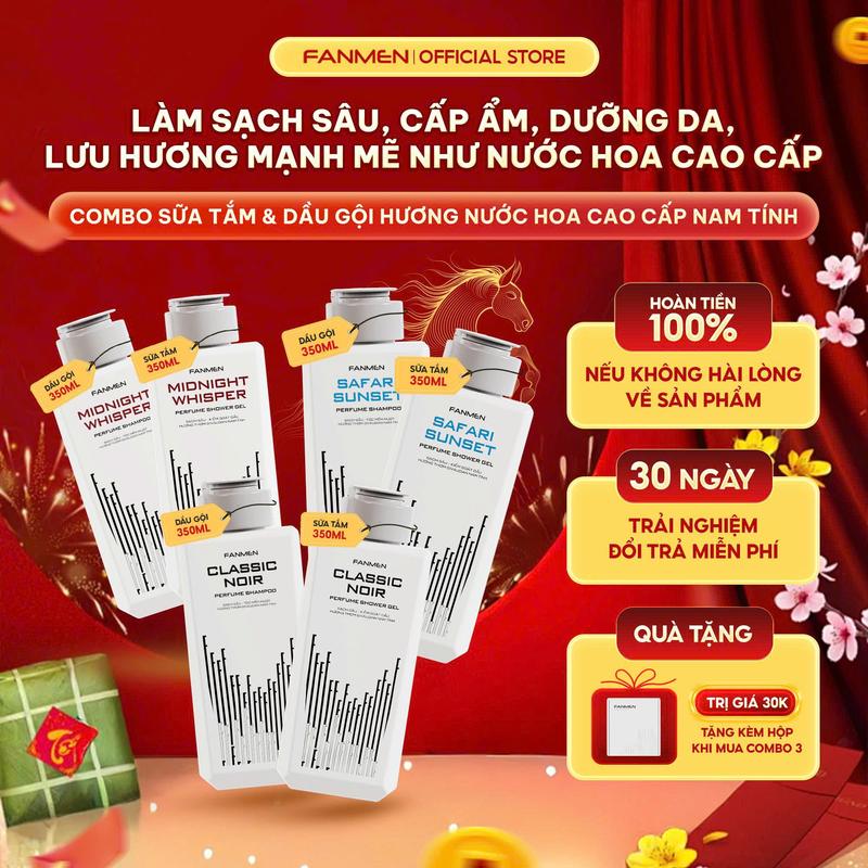 350ml Combo Sữa tắm và Dầu gội hương nước hoa Fanmen nam tính Sữa tắm nam giúp làm sạch sâu cấp ẩm dưỡng da Dầu gội sạch gàu nuôi dưỡng tóc lưu hương mạnh mẽ như nước hoa cao cấp giành riêng cho nam giới tặng hộp khi mua combo sản phẩm
