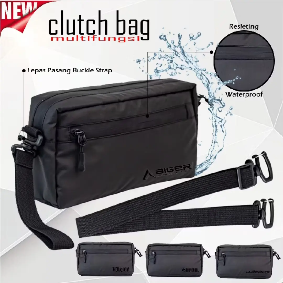 Tas Selempang Pria Clutch Bag Multifungsi Tas Fashion Pria Anti Air - Hitam