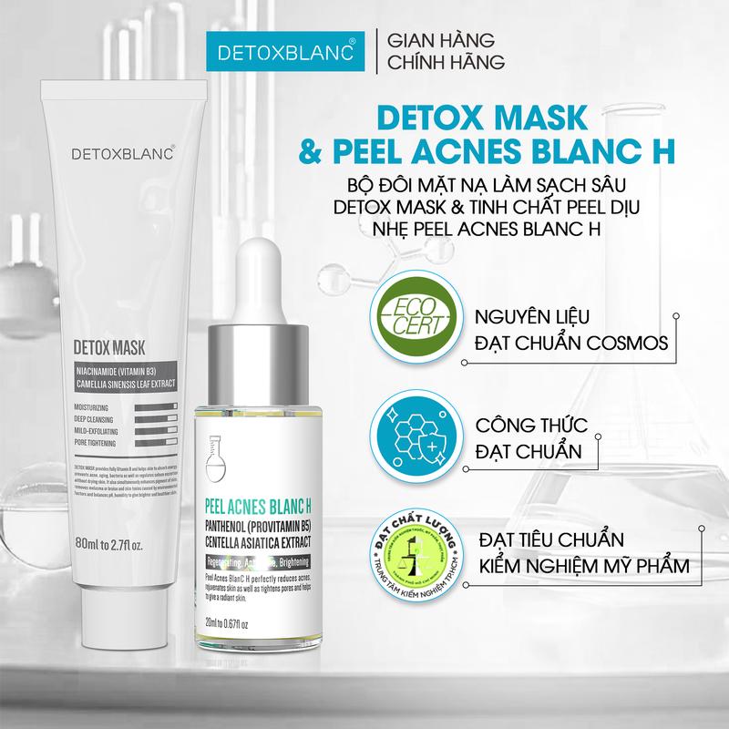 [ Combo Da Dầu và Mụn ] : Mặt Nạ Kiềm Dầu DetoxMask + Serum Peel Acnes Blanc H, Hỗ Trợ Giảm Mụn Ẩn, Mụn Đầu Đen, Mụn Li Ti Hỗ Trợ Giảm Viêm, Giảm Thâm,Kiểm Soát Bã Nhờn, Hỗ Trợ Làm Sáng Da An Toàn Cho Làn Nhạy Cảm