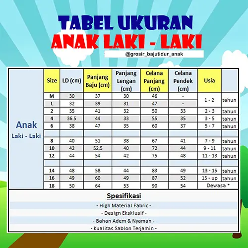 Baju Tidur Anak Laki Setelan Pendek Panjang L / BY- PP MIX size 14-16-18 1