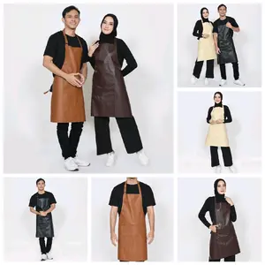 celemek masak anti air dan minyak bahan kulit sintetis oscar Saku Apron alat Kain buat tali