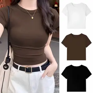 Kaos wanita Crop Top Korea Cotton strech Croptop Korean Style Atasan Wanita Croptop Bahan Jersey Lembut Nyaman