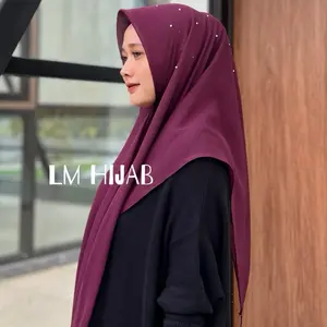 Hijab Segiempat Paris Payet Putih Kristal TIDAK PAKAI JAMBUL/PAYET AJAH/Tidak Pakai Tasel/Tidak Pakai Rumbai by LM Hijab Kerudung Mutiara Hijab Mewah Nyaman