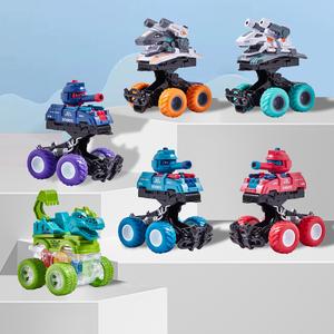 Ejection Crash Transforming Tank Car Kids Toy Car Press Inertia Tank Model Car Launchable Car Climbing Tank Buggy Toy COD
