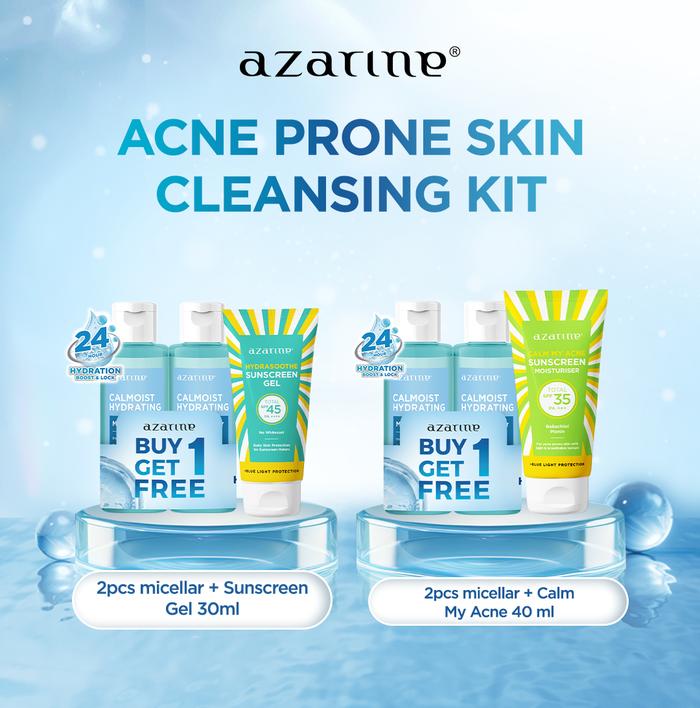 Gambar [2 PCS] Azarine Acne Prone Skin Cleansing Kit (Calmoist Micellar Water + Sunscreen) | Bundle Pembersih Wajah dan Tabir Surya Kulit Berjerawat Berminyak Tidak Perih di Mata - Calmoist Micellar Water, Hydrasoothe Gel 30 ml dari azarinecosmetic Kab. Sidoarjo Tokopedia