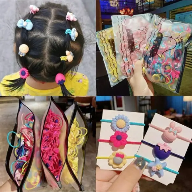 I-021 | Ikat Rambut Anak Set 20Pcs Bahan Karet Warna Warni Korea Karakter POUCH 0