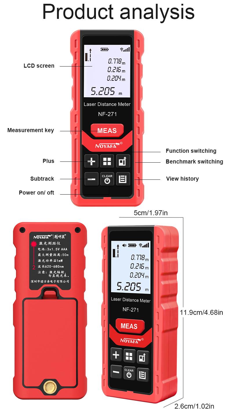 Product Introduction of Noyafa Nf-271 Laser Distance Meter 50/70M Electronic Roulette Digital Rangefinder Metro Range Finder Measuring Tape Tools 8
