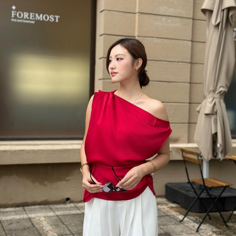 Áo lụa nhún eo form cánh tiên Maybi Nữ Nhung Top Thanh Lịch Women