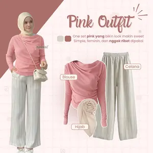 Setelan Modis Wanita (April Top Knit - Celana Hommy - Hijab Bella) Look Stylish Nongkrong & Kuliah  LQ083
