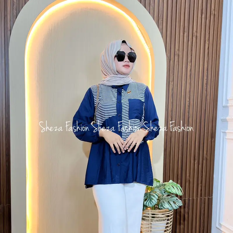 Sheza-YURA BLOUSE JUMBO KEMEJA OVERSIZE Wanita KOMBINASI Motif Katun Dewasa 2