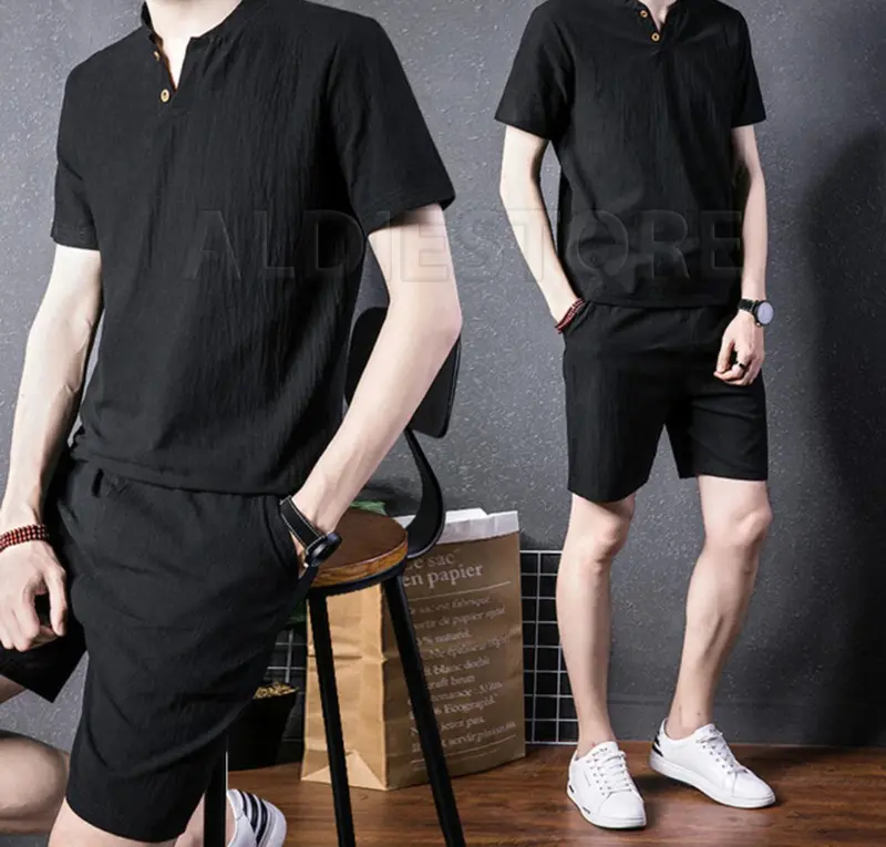 Baju Set Pakaian Pria Celana Pendek Hitam Polos Setelan Amond Kaos dan Celana Distro 1