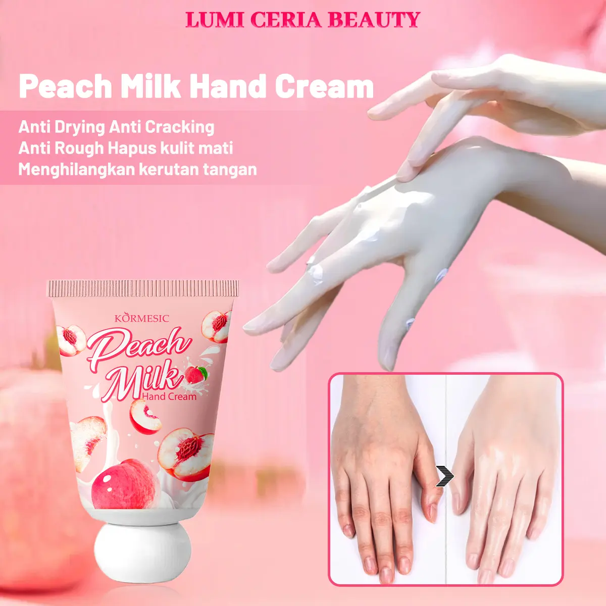 KORMESIC Peach Milk Hand Cream 30G Krim Tangan Anti Drying Anti Cracking Anti Rough Hapus kulit mati Menghilangkan kerutan tangan Tangan Whitening Pelembab Krim Tangan Anti Kering