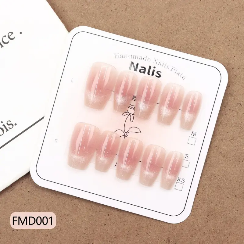 Kuku Palsu Dapat Dipakai Semi Buatan Tangan Tangga Super Pendek Mata Kucing Ukuran Penuh XS/S/M 10PCS/SET Nail Art Polish 001 017 040 0
