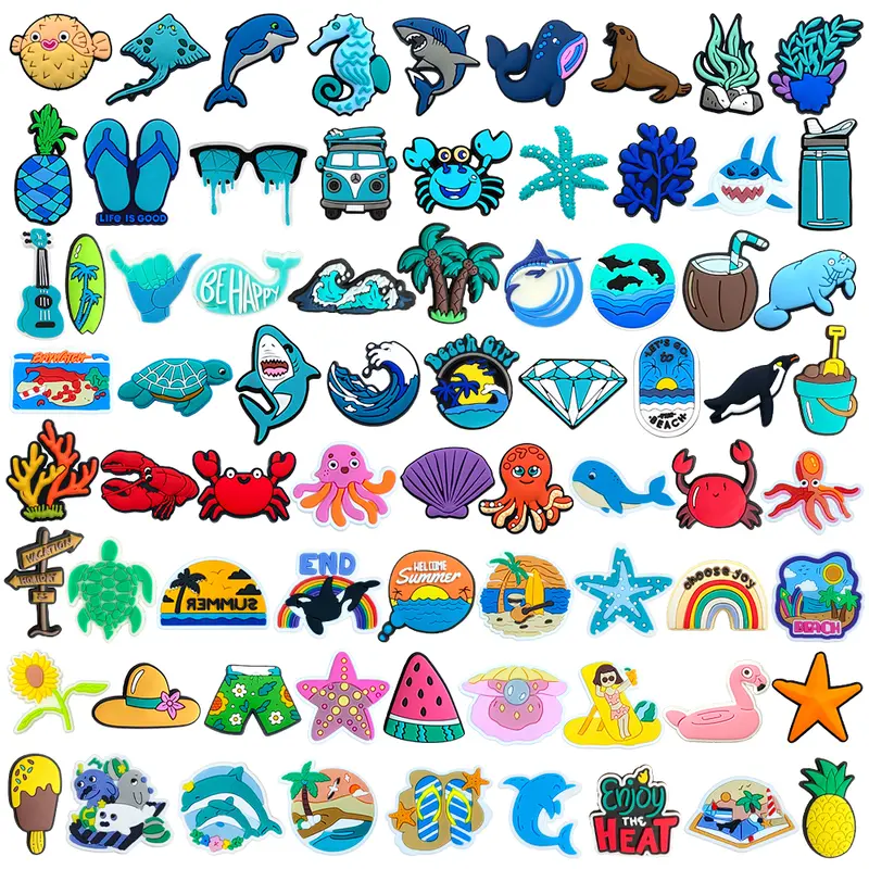 Lucu Pantai musim panas shoe charms jibz DIY Kartun Kehidupan laut croc sandal pin Pengait Cantolan Sepatu Tempelan Akses sepatu anak-anak Hadiah ulang tahun 1