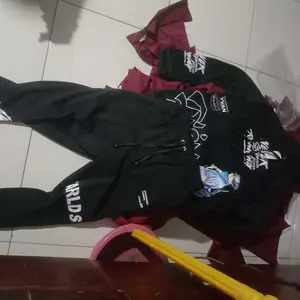 Setelan Hoodie Jumper Hens Set Baju Hoodie dan Celana Jogger Panjang Unisex - Bahan Fleece Tebal - Atasan, Sweater Dewasa Keren Pria Wanita Crewneck Hitam