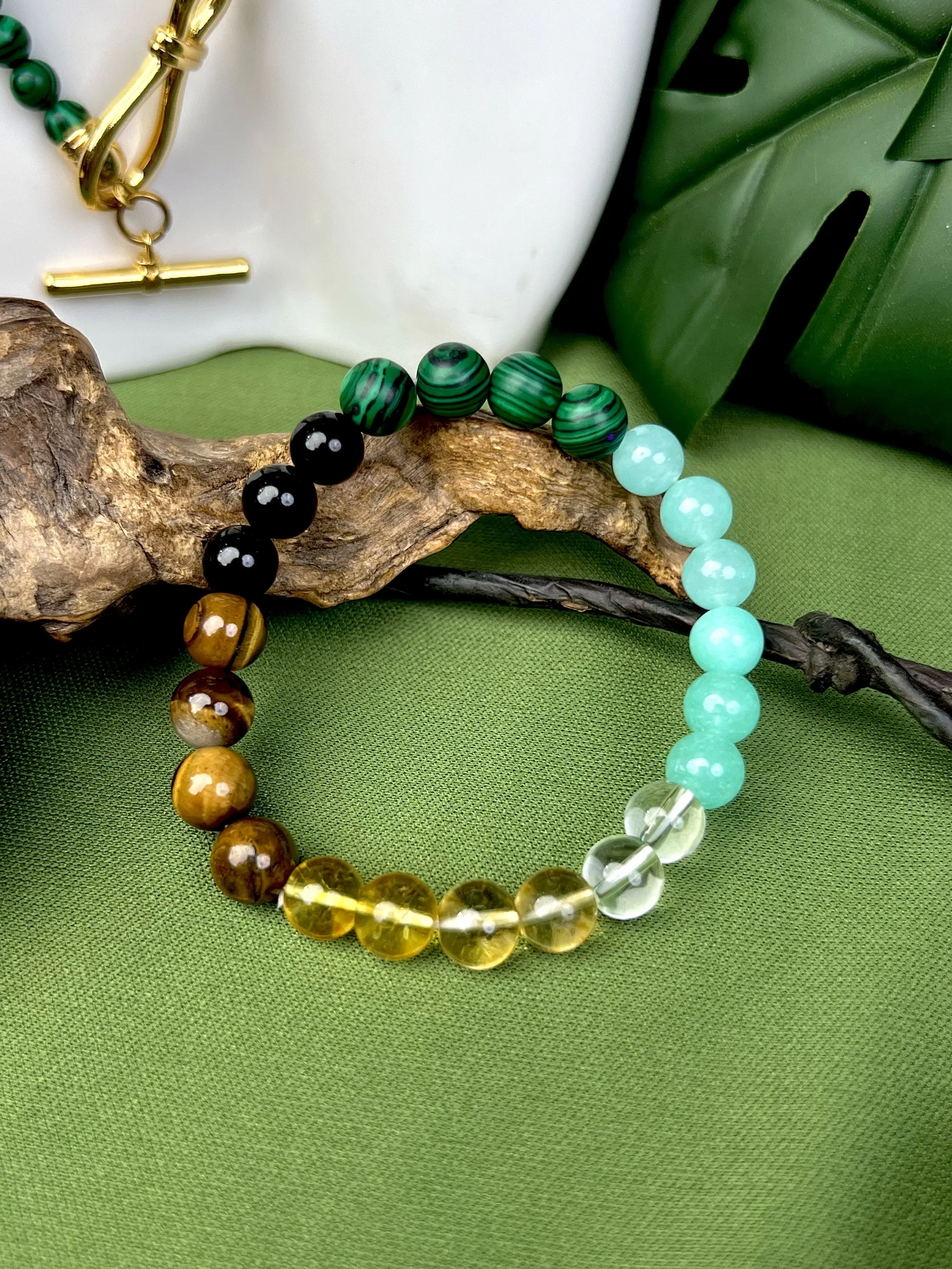 "Good Fortune" Fashion Citrine Malachite Tiger's Eye Bracelet