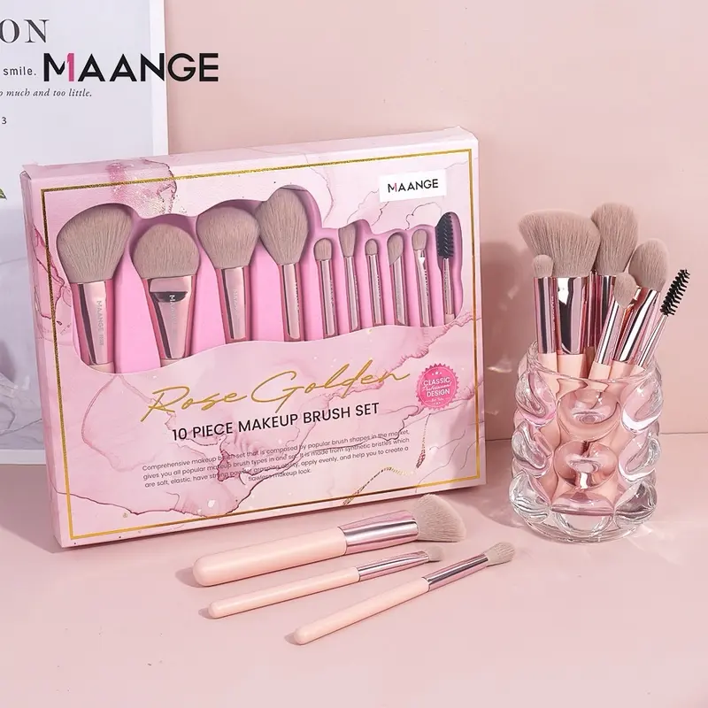 MAANGE PinkiEdition 10 Piece Daily Make up Brush Set + Box High Quality Brush Perfect for Gift MAG55075 0