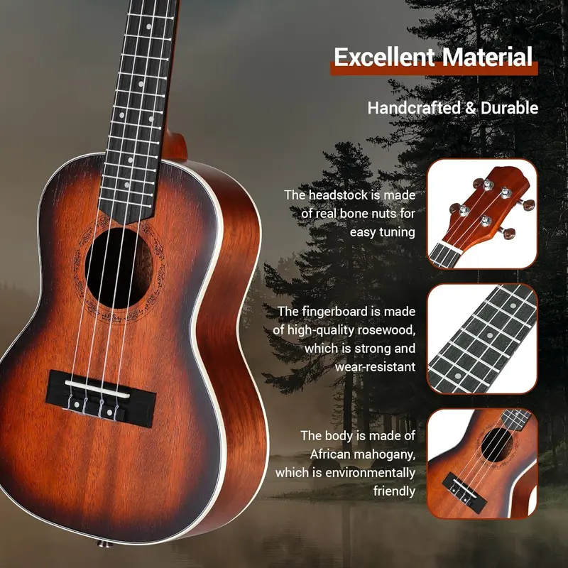 23 Inch Ukulele Kit for Adults Concert Ukulele Mahogany Set with Gig Bag,Picks,Strings,Strap Accessories,Present for Beginner Graduation 2
