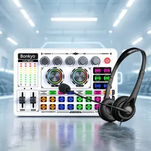 Bonkyo F999+ Headphone Sound Card Set Karaoke Siaran Langsung dengan Efek Khusus Equalizer Bass Treble Reverb untuk Mikrofon Headset & Bluetooth Kompatibel Laptop PC Audio Telepon Earphones - Metal, Ponsel