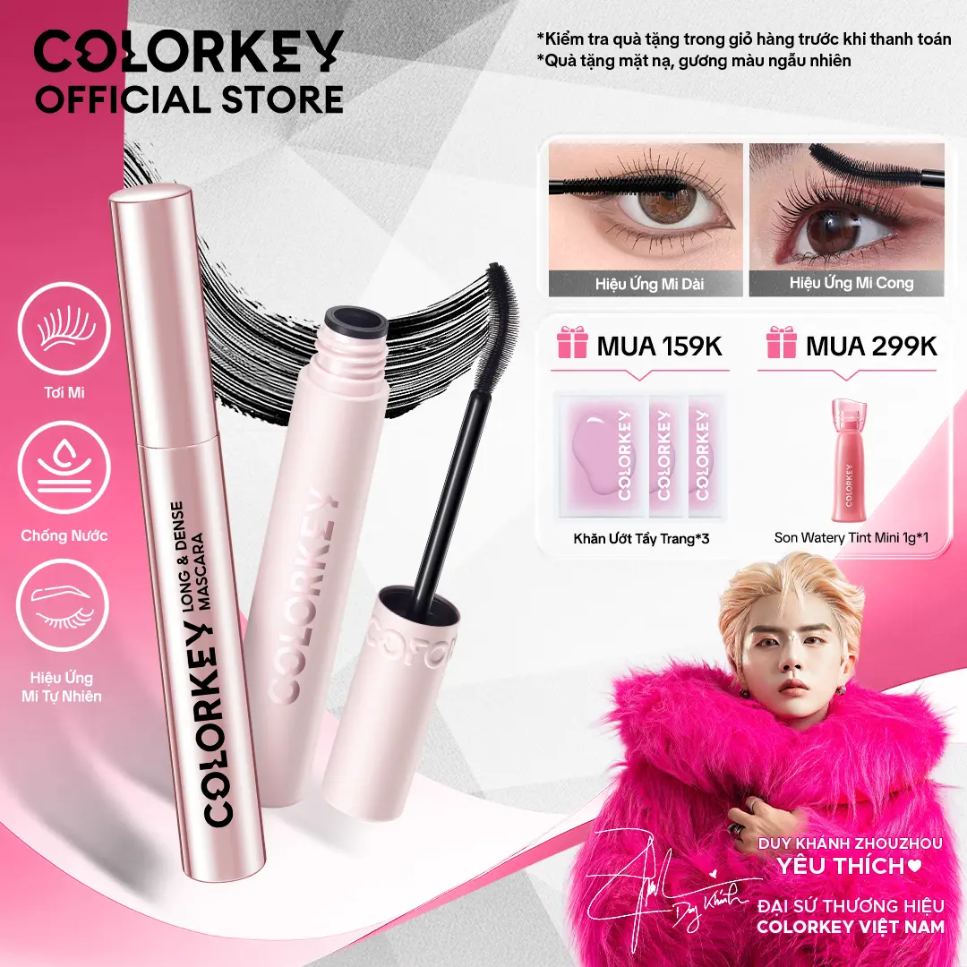 Mascara COLORKEY Volumizing & Curling Hoặc Long & Dense Hỗ Trợ Giúp Mi Dài, Tơi Tạo Cảm Giác Mi Dày Tự Nhiên, Nhanh Khô, Không Lem Trôi