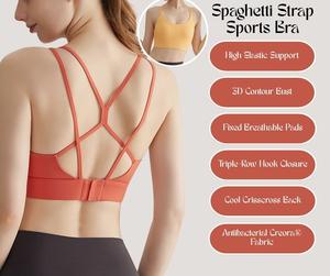 Spaghetti Strap Sports Bra with Fixed Pads, Crisscross Back, Shockproof & Yoga-Ready Design [YA74]