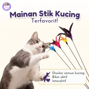 Mainan Kucing Stik Stick Teaser Stik Cat Toys Spring Lonceng Bulu