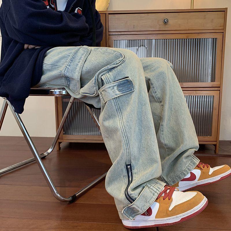 Quần baggy jean nam ống suông xanh wash nhạt khóa gấu chất bò co dãn nhẹ 4 chiều mẫu B819 dáng chuẩn Menswear Pants Có Túi TCS Trùm Chuyên Sỉ