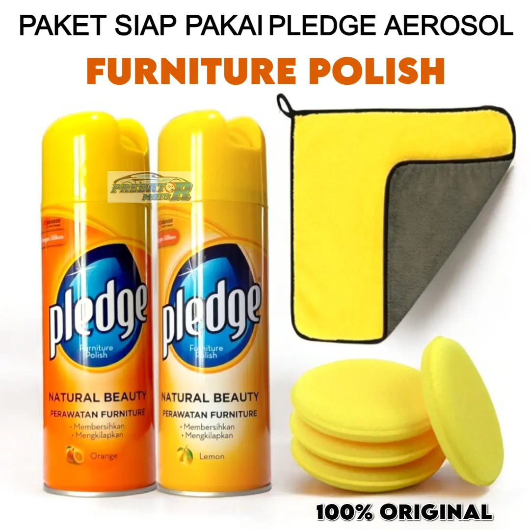 PLEDGE AEROSOL SPRAY PAKET SIAP PAKAI LENGKAP PEMBERSIH PENGKILAP FURNITURE KAYU, KULIT, VINYL, MARMER, GRANIT