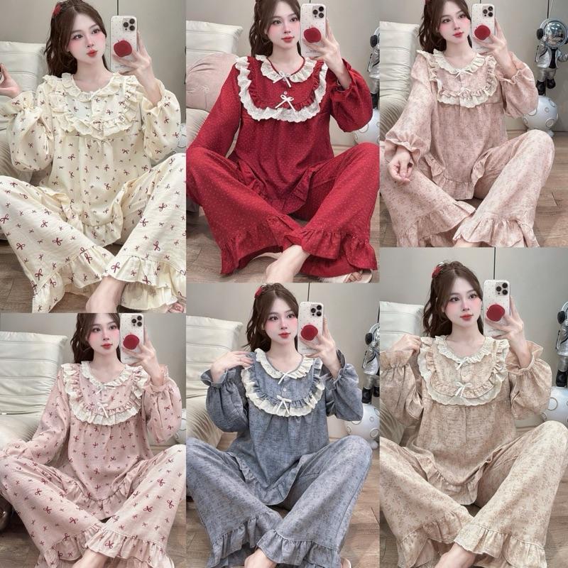  Đồ Ngủ Nữ Pijama JUSOKA Mặc Nhà Chất Liệu Đũi Vân Mây Viền Ren Siêu Mềm Mịn DU24 Cao Cấp Và Thoải Mái 