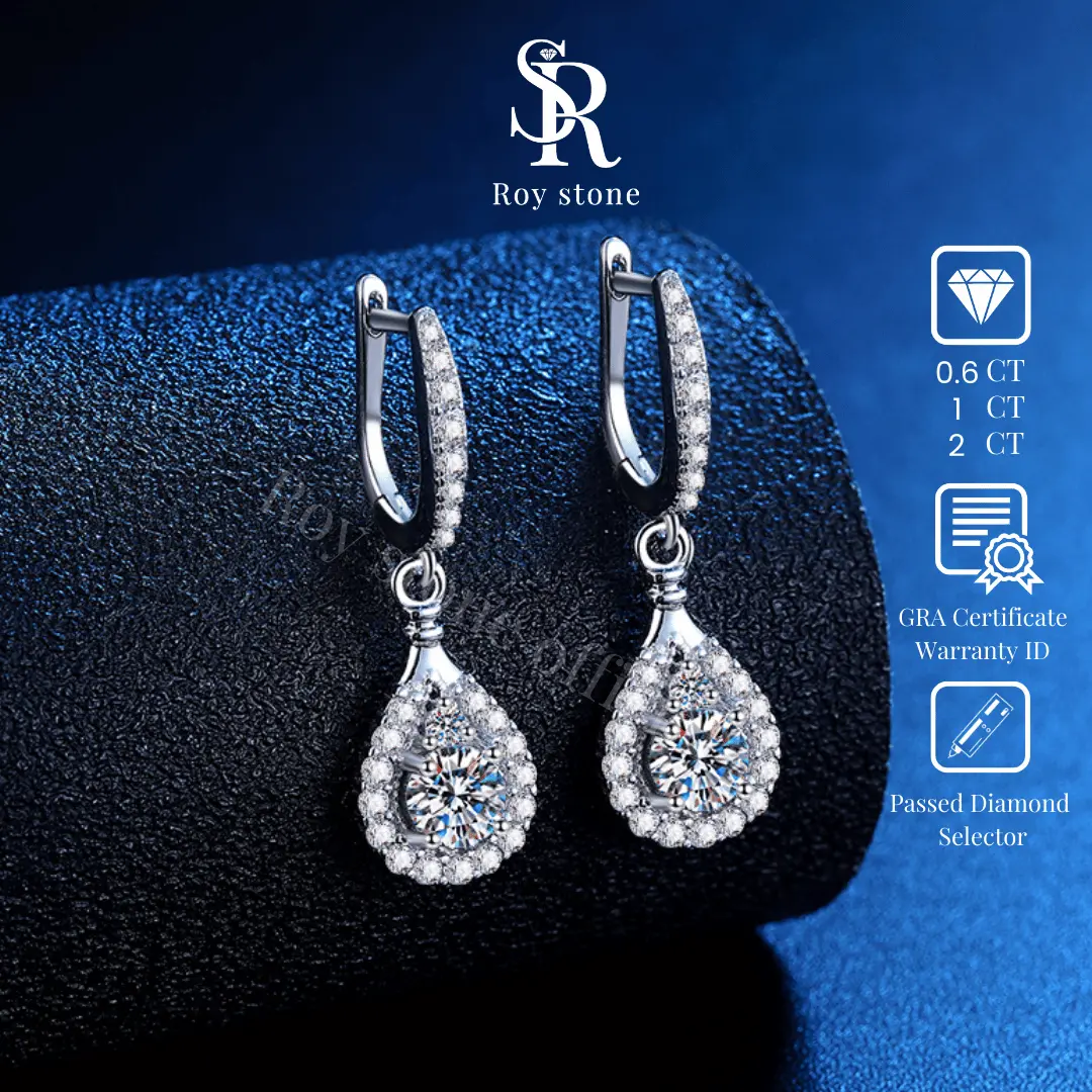 RoyStone - Anting Wanita Moissanite Sertifikat GRA Original Lapis Emas - Blossom Earrings