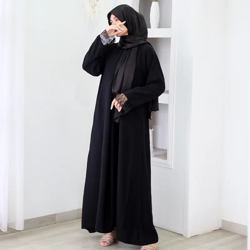 Gamis Abaya Mecca Polos bahan woolpeach premium warna hitam dan putih 0